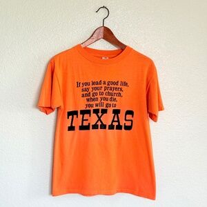 VTG 80s Texas is Heaven Single Stitch Velvet Letter Cotton Souvenir Tee Size M